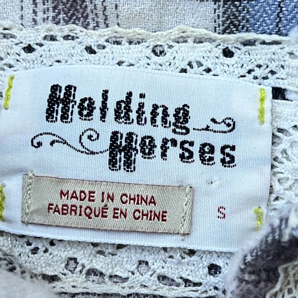 Anthropologie Holding Horses Willow Ridge Plaid Flannel Shirt W Swiss Dots Small - Picture 3 of 11